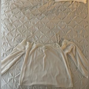 Express Cream Long Sleeve Open Shoulder Blouse